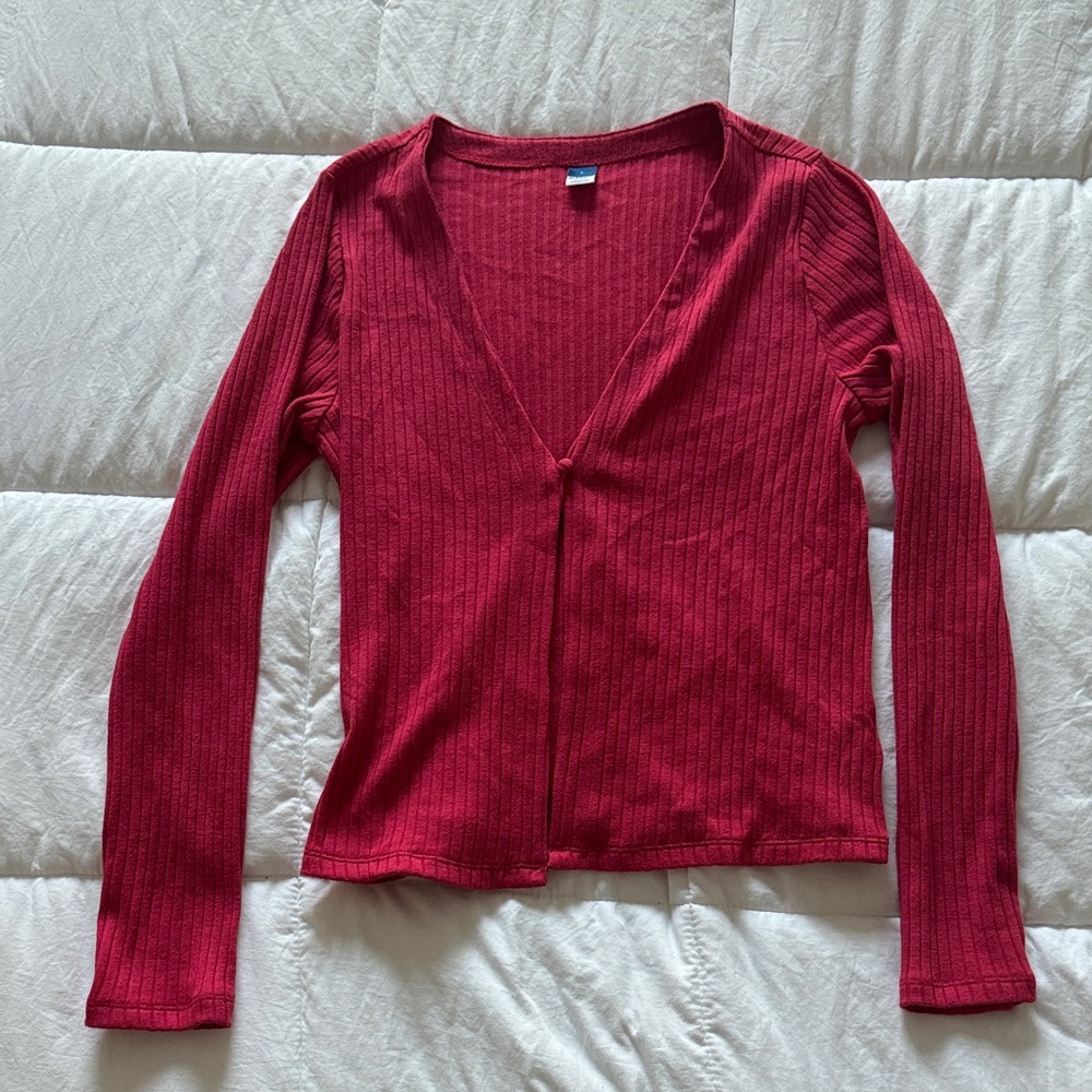 Old Navy Women's Deep Red Ribbed Long Sleeve Top